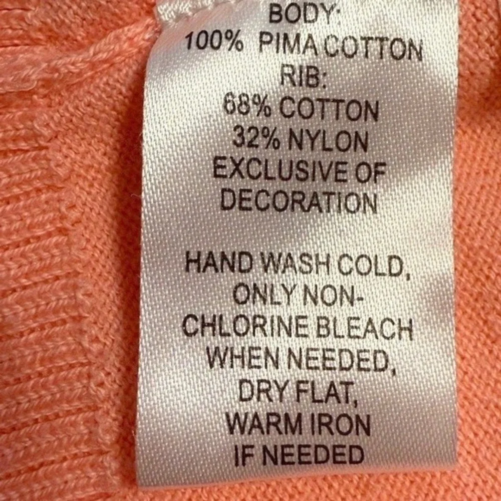 Ann‎ Taylor Loft Peach Coral Cotton 3D Floral Applique V-Neck Cardigan L 79-07 - Picture 12 of 13